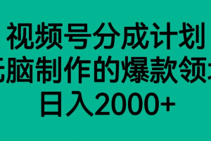 视频号分成计划，轻松无脑制作的爆款领域，日入2000+