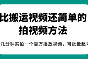 揭秘！比搬运视频还简单的拍视频方法，几分钟实拍一个百万播放视频，可批量起号