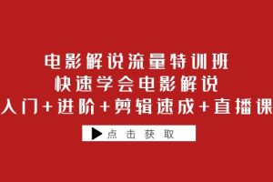 电影解说流量特训班：快速学会电影解说，入门+进阶+剪辑速成+直播课