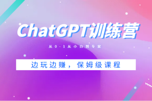 ChatGPT训练营，从0-1从小白到专家，边玩边赚，保姆级课程（视频+文档）