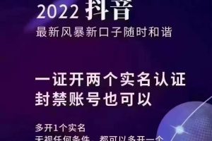 2022抖音最新风暴新口子：多开实名，一证开两个实名，封禁也行（新）