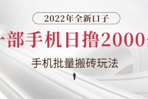 2022年全新口子，手机批量搬砖玩法，一部手机日撸2000+