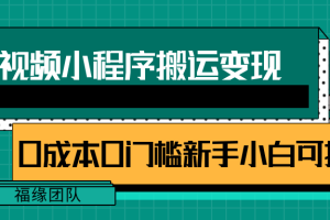 短视频小程序搬运变现赚钱项目，新手小白0粉丝0门槛也可操作【视频教程】