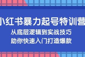 （13003期）小红书暴力起号训练营，从底层逻辑到实战技巧，助你快速入门打造爆款