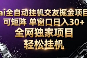 AI全自动聊天交友掘金项目，批量可矩阵，单窗口收益轻松30+【揭秘】