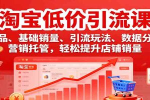 淘宝低价引流课，选品、基础销量、引流玩法、数据分析，营销托管，轻松提升店铺销量