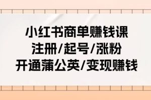 （11130期）小红书商单赚钱课：注册/起号/涨粉/开通蒲公英/变现赚钱（25节课）