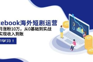 Facebook海外短剧运营：一个月涨粉10万，从0基础到实战，快速实现收入到账