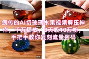 席卷全网！疯传的AI切玻璃水果视频解压神作，千万播放，3天吸10万粉，手把手教你复刻流量密码
