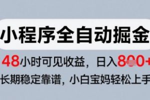 微信小程序全自动掘金，快速见收益，长期稳定靠谱，零基础友好，日入8张【揭秘】