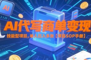 AI代写商单变现，技能型项目，单人日入多张 【项目SOP手册】