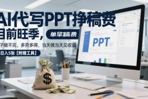 AI代写PPT挣稿费，目前旺季，单子做不完，多劳多得，当天做当天见收益，日入5张【附赠工具】