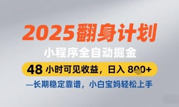 2025小程序全自动掘金,48 小时可见收益,日入8张,长期稳定靠谱,小白宝妈轻松上手【揭秘】