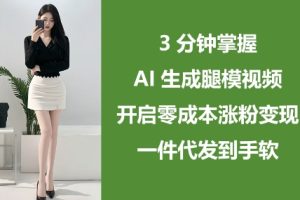3分钟掌握AI生成腿模视频，开启零成本涨粉变现，一件代发到手软