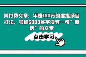 某付费文章：年赚100w的虚拟项目打法，号称5000多字没有一句“废话”的文章
