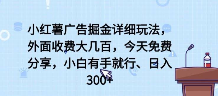 小红薯广告掘金详细玩法,外面收费大几百,小白有手就行,日入300+【揭秘】