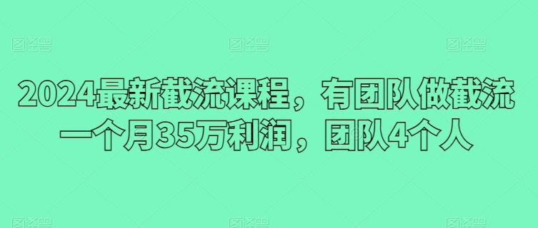 2024最新截流课程,有团队做截流一个月35万利润,团队4个人