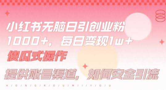 小红书无脑每日引流创业粉500+,小白每天只花半小时,躺赚长尾收益【揭秘】