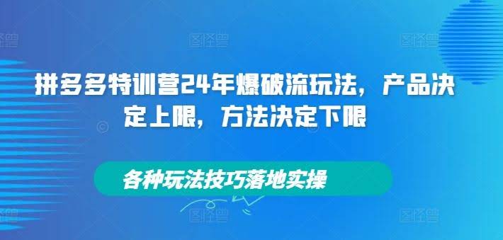 拼多多特训营24年爆破流玩法,产品决定上限,方法决定下限,各种玩法技巧落地实操