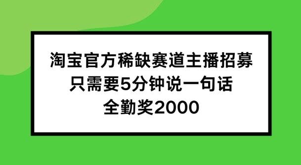 淘宝官方稀缺赛道主播招募 ,只需要5分钟说一句话, 全勤奖2000【揭秘】