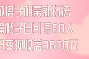 同城搭子相亲新玩法一篇帖子引流80人当日变现3600元(项目教程+实操教程)【揭秘】
