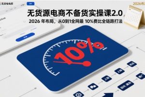 无货源电商不备货实操课2.0，2026年布局，从0到1全网最低10%费比全链路打法【更新中】