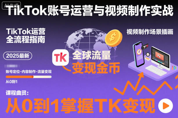2025最新TikTok账号运营与视频制作实战全流程,从0到1掌握TK变现(含11月最新TK搬运技术)