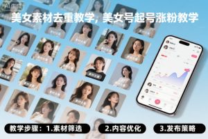 美女素材去重教学,美女号起号涨粉教学